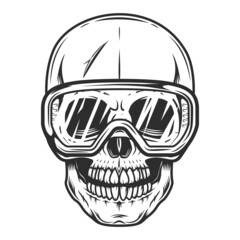 Construction worker skull builder in protective glasses in vintage monochrome style isolated vector illustration