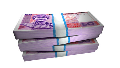 3D Stack Banknote of 50 Montenegro Perper Money