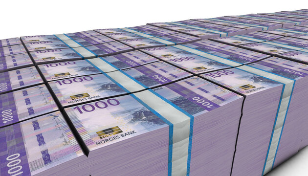 3D Pile of 1000 Norway Kroner Money banknote