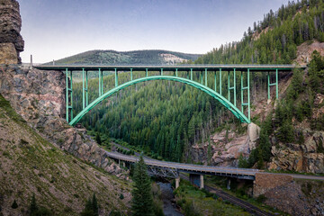 aerial view of iconic Colorado mountain arched bridge