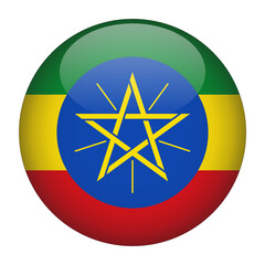 Fototapeta premium Ethiopia 3D Rounded Country Flag button Icon