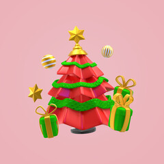 Christmas tree with gifts. 3d rendering