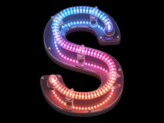 Futuristic led dots light font. Ultraviolet. Letter S.