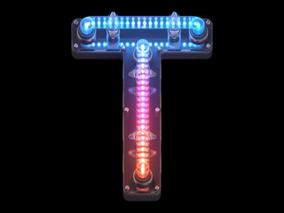 Futuristic led dots light font. Ultraviolet. Letter T.