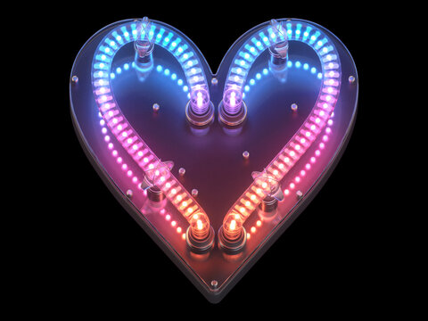 Futuristic Led Dots Light Font. Ultraviolet. Heart Symbol.