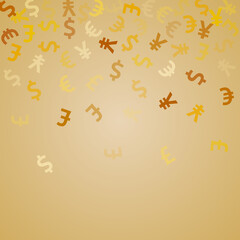 Euro dollar pound yen golden symbols flying money vector background. Forex pattern. Currency