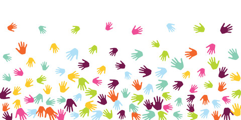Funny children handprints art therapy concept vector illustration.