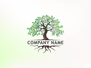 Obraz premium PrinLuxurious, powerful and amazing Tree and roots logo design. incorporated company name, the concept of the company name in the middle between the tree and root imagest