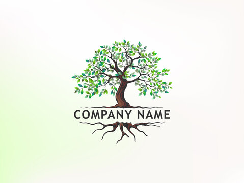 PrinLuxurious, powerful and amazing Tree and roots logo design. incorporated company name, the concept of the company name in the middle between the tree and root imagest