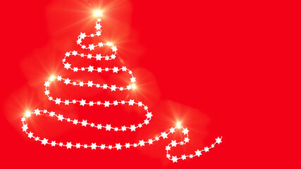 Christmas tree made of beads and lights on a red background. Christmas celebration concept.