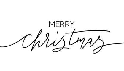 Merry Christmas hand drawn modern calligraphic design. Holiday lettering handwritten template for greeting card or social media.
