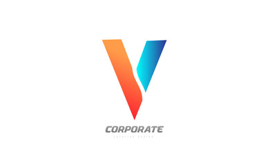blue orange letter V alphabet logo design icon for company