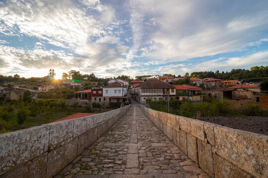 Fantastic rural landscape of a wine growing village in the Douro with the sun shining like a star, Ucanha in Tarouca , Viseu, Portugal