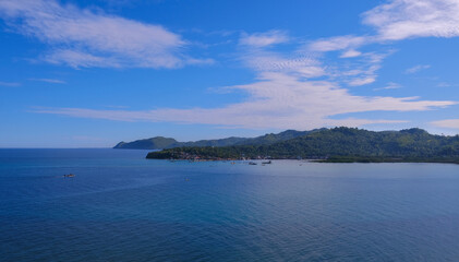 A view from the top. The focal point of this photo was the calm, deep blue sea which stretched out farther into the horizon.