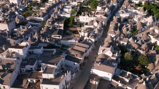 Beautiful aerial view of the traditional trulli houses in Alberobello, province Bari, region Puglia, Italy