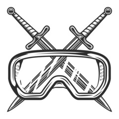 Crossed swords with new construction safety glasses vintage concept vector illustration isolated on white background