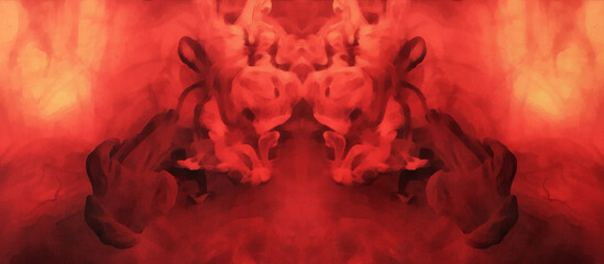 Abstract ink cloud. Red background