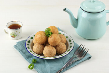Tahu Bulat (Round Tofu), Indonesian Favorite Dish, Deep Fried and Seasoned with Seasoning Powder.