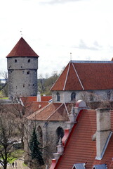Guard tower and overhead view of the Old Town, Tallinn, Estonia