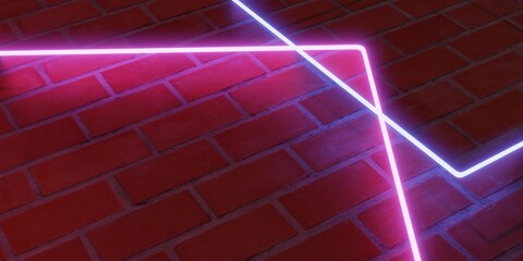 Brick wall and neon sign frame Neon signs on plaster walls Text frame on old background 3d illustration