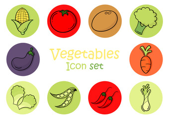 a collection of fresh vegetable illustrations consisting of broccoli, carrots, scallions, chickpeas, tomatoes, potatoes, chicory, corn, eggplant and chilies