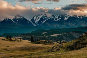 View of the Kurai steppes in the Altai Mountains