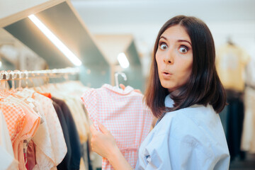 Surprised Mom Checking Little Dress for Her Daughter 