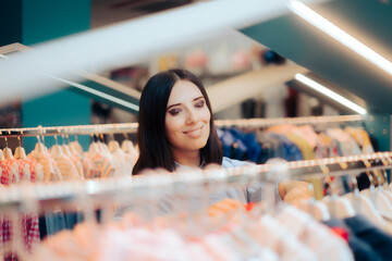 Woman admiring a Rack of Clothing in Fashion Store