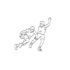 line art Two basketball players in action illustration vector isolated on white background