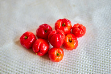 closeup the spanish cherry ripe on white background	