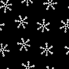 Seamless Pattern with Snowflakes on Black Background.
