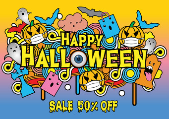 Obraz premium Vector Illustration for Halloween sale banner layout design.