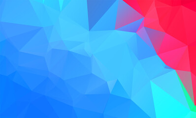 low poly geometric background with abstract pattern made of color light blue and red shapes