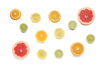Different exotic fruits on white background