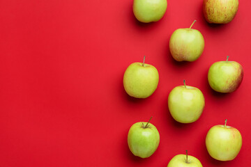 Ripe apples on color background