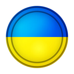 Glass light ball with flag of Ukraine. Round sphere, template icon. Ukrainian national symbol. Glossy realistic ball, 3D abstract vector illustration highlighted on a white background. Big bubble