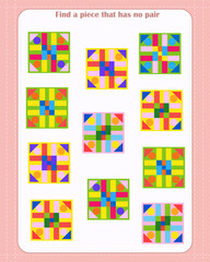  Logic game for children. Find which shape is unpaired. Development of attention
