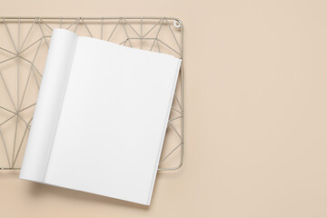 Blank magazine with moodboard on light background