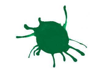 Detailed green  ink splash,brush stroke,black ink blot isolated on white background.  