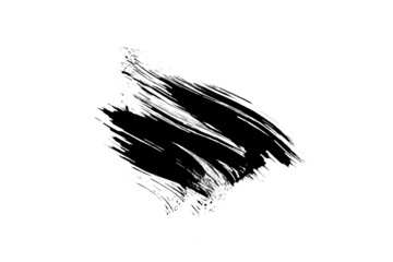Black paint, ink brush strokes, brushes, lines against on white background.