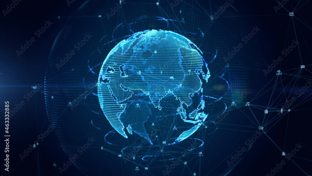 Poster digital earth rotating, global network connection technology digital abstract background.3d renderin