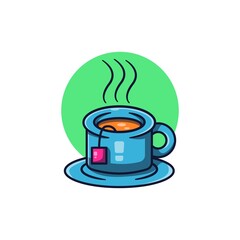 Vector illustration of one cup of tea. Tea in a glass in cartoon flat style. food and Drink. Suitable for stickers, web banners and more.