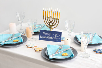 Table setting for Hanukkah celebration at home