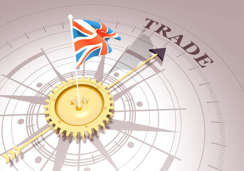 Global business concept. Waved flag of United Kingdom