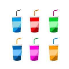 colorfull plastic glass with straw set vector design