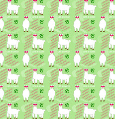 A seamless pattern with lama in pink glasses and cactus, vector illustration  © Олечка