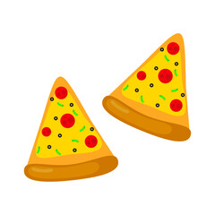 Vector Illustration of triangular pizza slices. Simple food icon in sliced pizza isolated on white background for web apps and mobile concept. isolated on white background, simple design. two slices