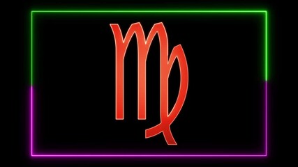 abstract Virgo (Maiden) Astrological Zodiac sign seamlessly looped rotating on black background.