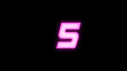 glowing number five, 5 on dark background