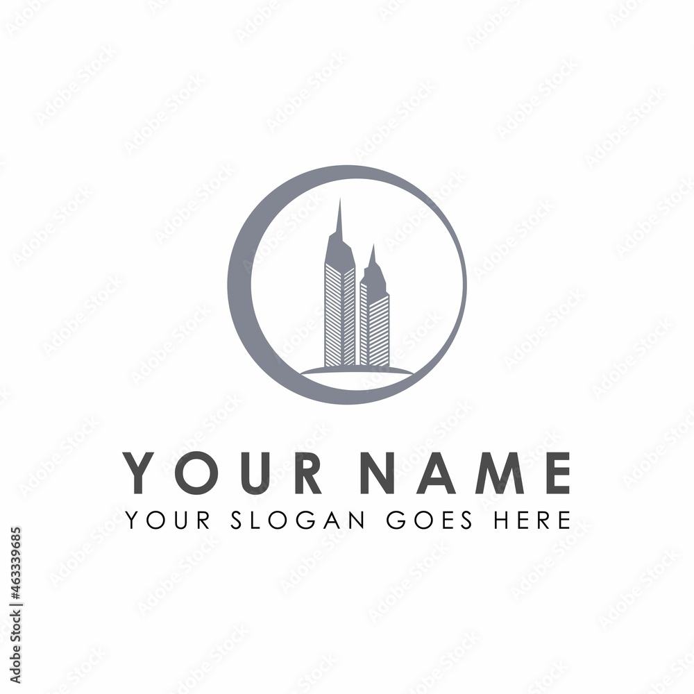 Poster skyscraper or double building tower image graphic icon logo design abstract concept vector stock. ca